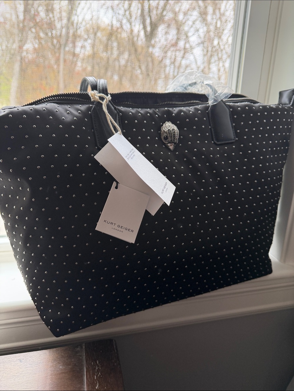 Kurt Geiger Black Studded Large Tote with Silver Hardware